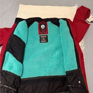 Volcom Teal and Red Fleece Jacket